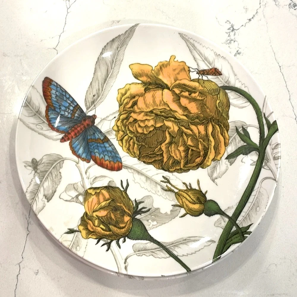 Pier 1 Imports SET of 8 Floral Melamine Salad Plates Butterfly Cottage Garden